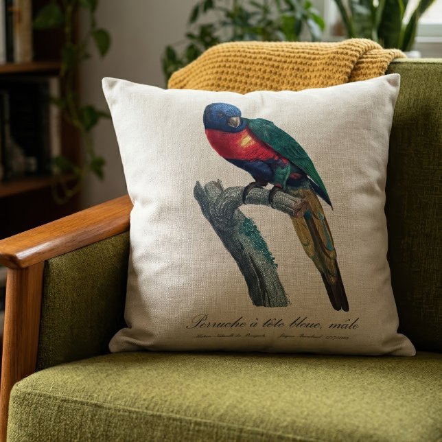 Perruche a tete bleue / Rainbow lorikee Kissen (Rainbow Lorikeet Male, Trichoglossus Moluccanus. Throw Pillow)