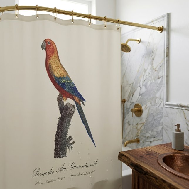 Perruche Ara, Guarouba / Sonnenparaket Duschvorhang (Sun Parakeet Male, Aratinga Solstitialis. Shower Curtain)