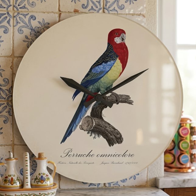 Perruche omnicolore / Eastern rosella Große Wanduhr (Eastern rosella or Platycercus eximius parakeet. Large Clock)