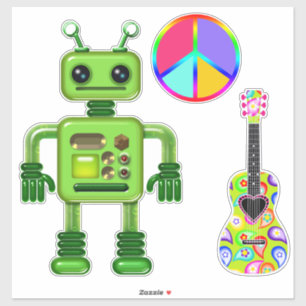 Perry der Peridot Robot Peace Sign Guitar Aufkleber