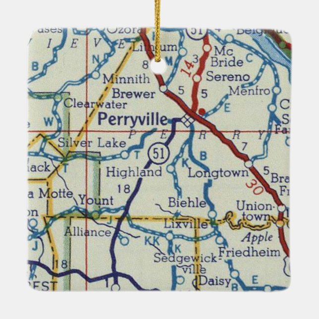 Perryville MO Vintage Karte Keramikornament (Rückseite)