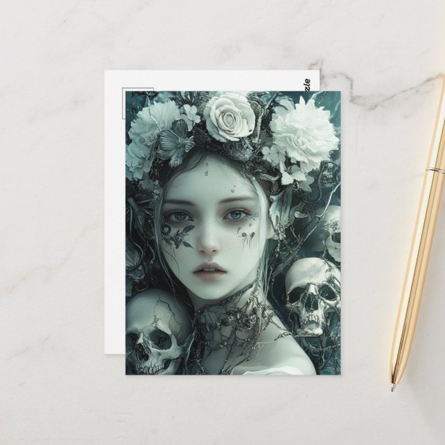 Persephone-Blume und Skulls Postkarte (Vorderseite/Rückseite Beispiel)