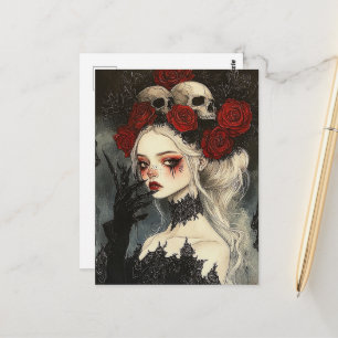 Persephone Goth Rote Rosen Skulls Postkarte