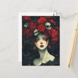 Persephone Red Blume and Skulls Postkarte