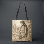 Persephone Vintage Mythology<br><div class="desc">This elegant tote bag features a vintage-style illustration inspired by classical mythology. The artwork depicts Persephone, goddess of spring and renewal, rendered in a refined antique engraving style with soft sepia tones and delicate botanical details. The timeless composition gives the design the look of a classical illustration or museum print,...</div>