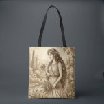 Persephone Vintage Mythology<br><div class="desc">This elegant tote bag features a vintage-style illustration inspired by classical mythology. The artwork depicts Persephone, goddess of spring and renewal, rendered in a refined antique engraving style with soft sepia tones and delicate botanical details. The timeless composition gives the design the look of a classical illustration or museum print,...</div>
