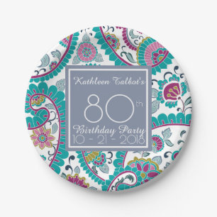 Perser Boteh Paisley 80. Geburtstags-Party-Papier Pappteller