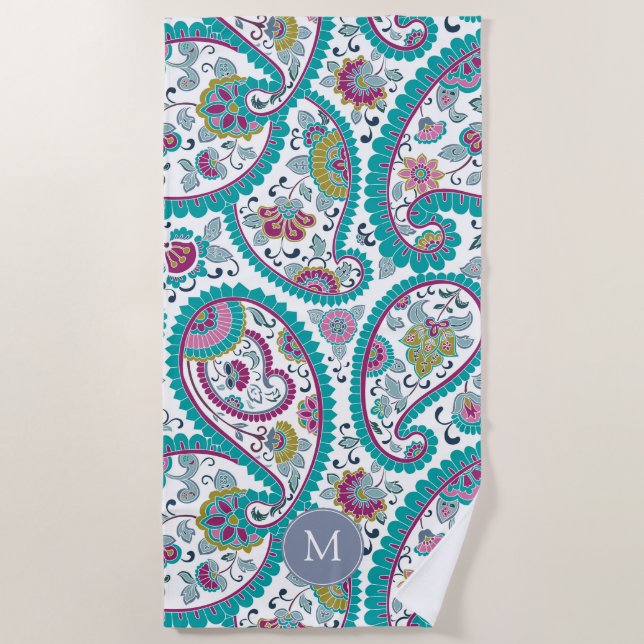 Perser Boteh Paisley Muster-Monogramm-Badetuch Strandtuch (Vorderseite)