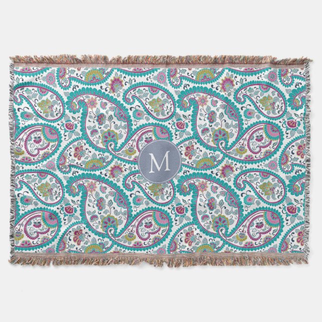 Perser Boteh Paisley Muster-Monogramm-Wurf B Decke (Vorderseite)