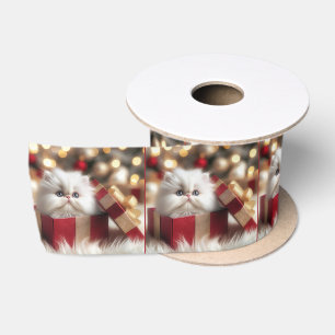 Perser-Kätzchen an Weihnachten in einer Geschenksc Satinband