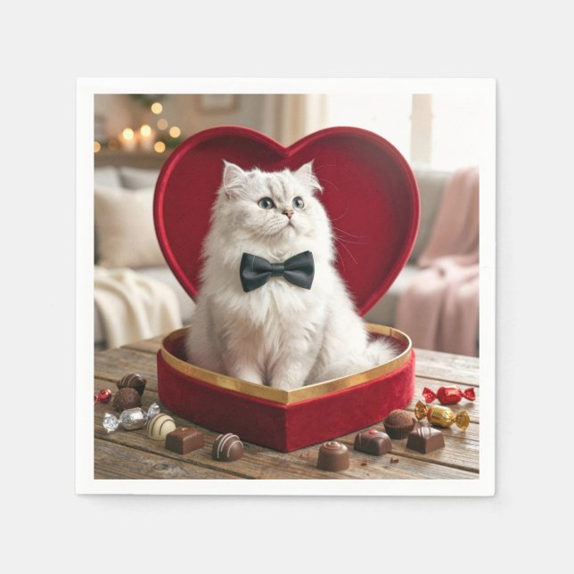Perserkatze am Valentinstag in Schokoladenbonbon-B Serviette (Vorderseite)