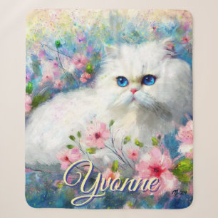 Perserkatze Blaue Augen in rosa Blumen Personalisi Sherpadecke