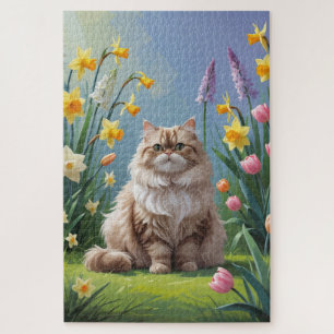 Perserkatze Frühlingsblumen Malerei Puzzle
