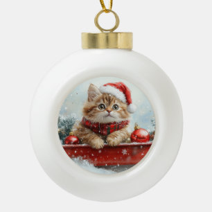 Perserkatze im Schlitten Lass es schneien Weihnach Keramik Kugel-Ornament