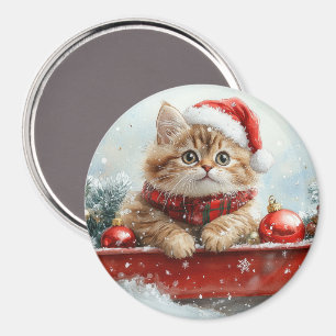 Perserkatze im Schlitten Lass es schneien Weihnach Magnet