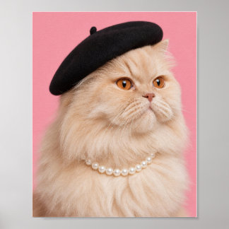 Perserkatze in Perlenkette und Barett Poster