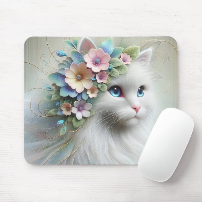 Perserkatze mit Blumenlaurel Mousepad (Mit Mouse)