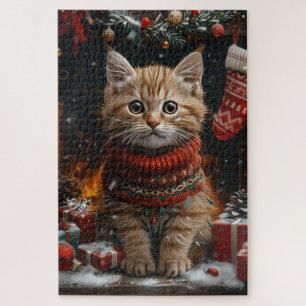 Perserkatze mit Weihnachtsgeschenken Kamin Puzzle