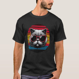 Perserkatze Retro Vintage Sonnenbrille Sonnenunter T-Shirt