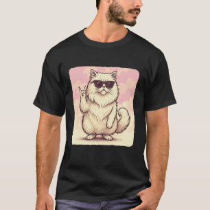 Perserkatze Sonnenbrille Rockmusik Lustig Retro T-Shirt