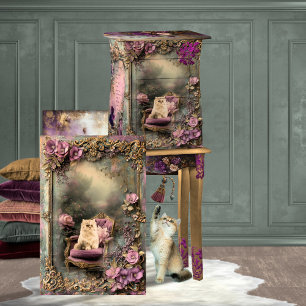 Perserkatze, Vintage Shabby Chic & Florale Kunst Seidenpapier