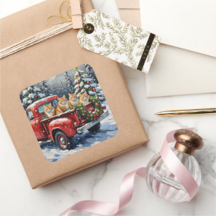 Perserkatze Weihnachten Rotes Lastwagen Ferien Quadratischer Aufkleber