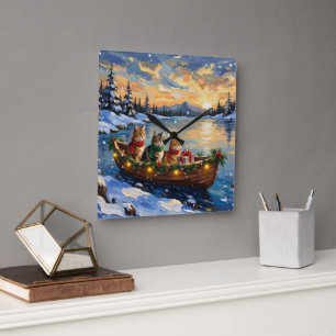 Perserkatze Weihnachtsboot Urlaub Quadratische Wanduhr