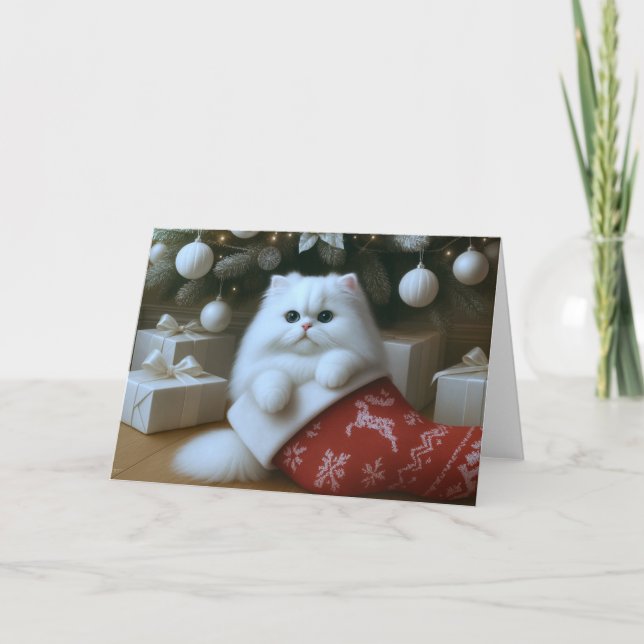Perserkatze-Weihnachtsstrumpf Karte (Vorderseite)