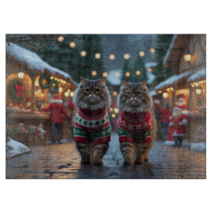 Perserkatzen Weihnachten Schnee Urlaub Schneidebrett