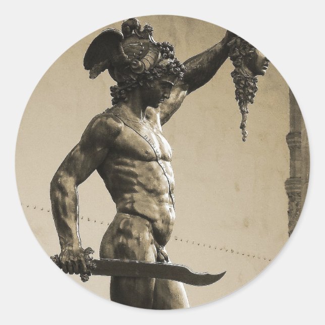 Perseus mit dem Kopf von Medusa Runder Aufkleber (Vorderseite)