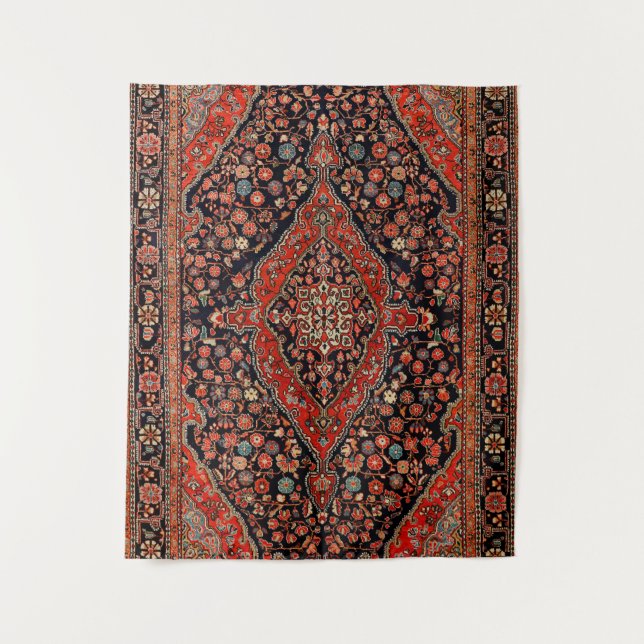 Persia Sarouk Lebendes Rotes Schwarzes  Wandteppich (Vorderseite)