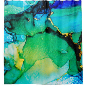 PERSIAN BLUE, Chartreuse grün. Sehr schöne Kunst Duschvorhang
