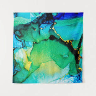 PERSIAN BLUE, Chartreuse grün. Sehr schöne Kunst Wandteppich