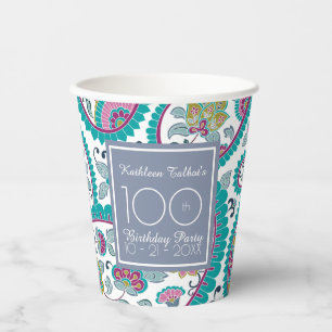 Persian Boteh Paisley 100th Birthday Party Paper C Pappbecher