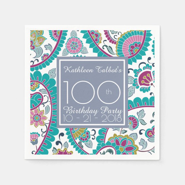 Persian Boteh Paisley 100th Birthday Party Paper N Serviette (Vorderseite)