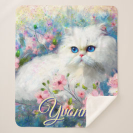 Persian Cat Blue Eyes in Pink Flowers Personalized Sherpadecke