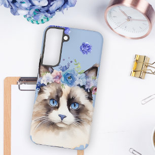 Persian Cat Blue Floral Samsung Galaxy Hülle