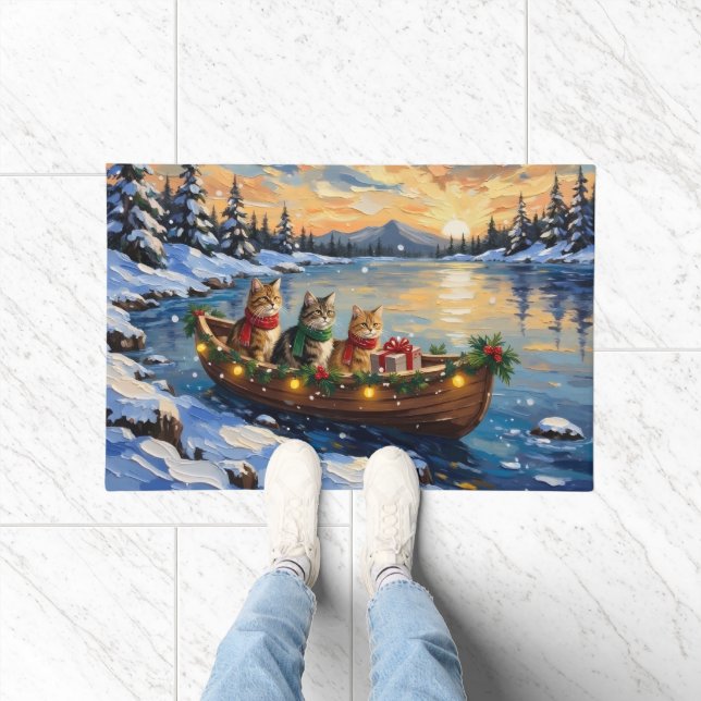 Persian Cat Christmas Boat Holiday Fußmatte (Indoor)