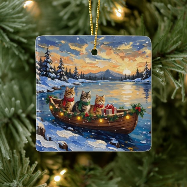 Persian Cat Christmas Boat Holiday Keramikornament (Baum)