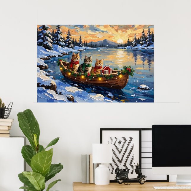 Persian Cat Christmas Boat Holiday Poster (Heimbüro)