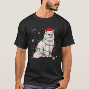 Persian Cat Christmas Light Cat Santa ha T-Shirt