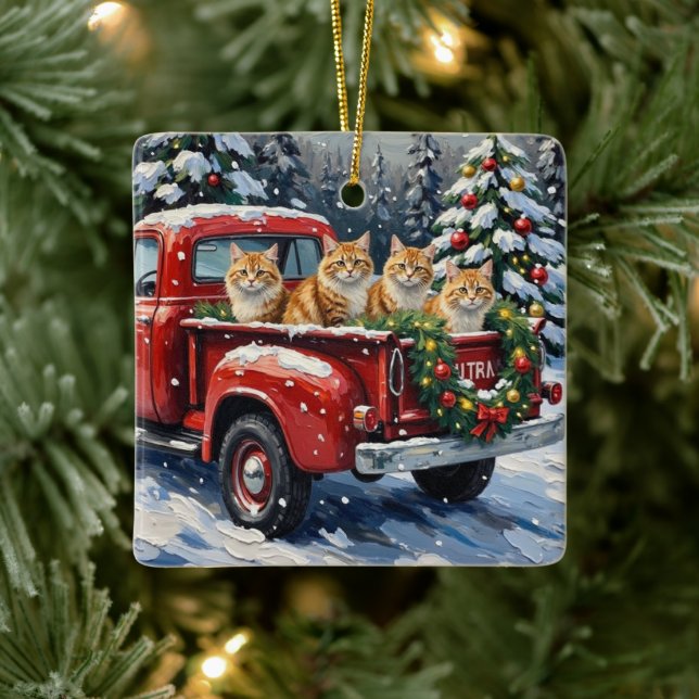 Persian Cat Christmas Red Truck Holiday Keramikornament (Baum)