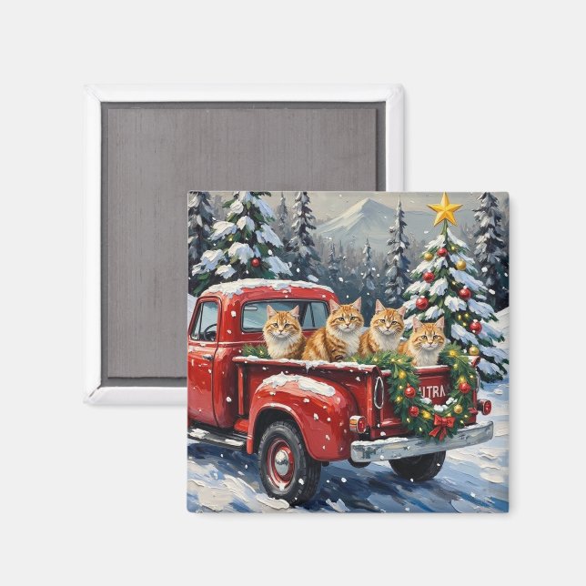 Persian Cat Christmas Red Truck Holiday Magnet (Vorderseite/Rückseite)