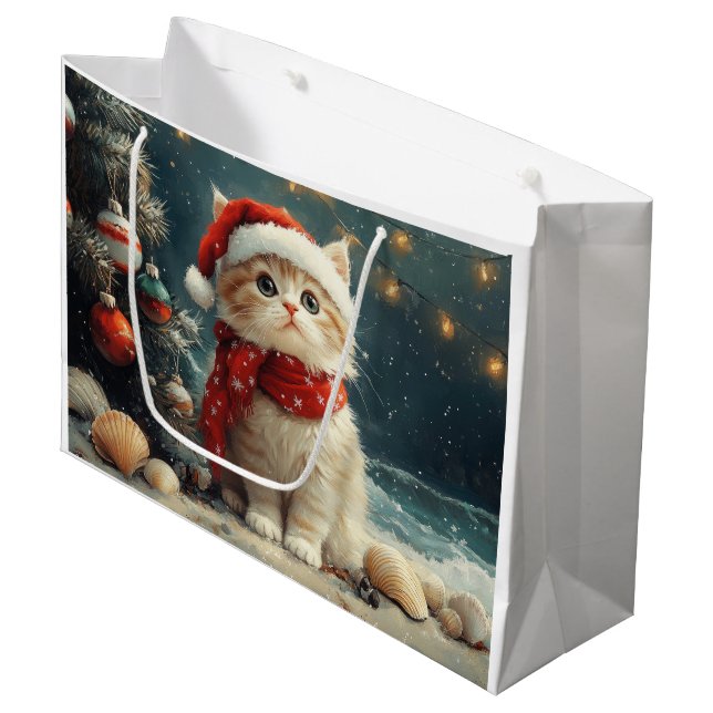 Persian Cat Christmas Vintag Beach Große Geschenktüte (Vorderseite Schrägansicht)