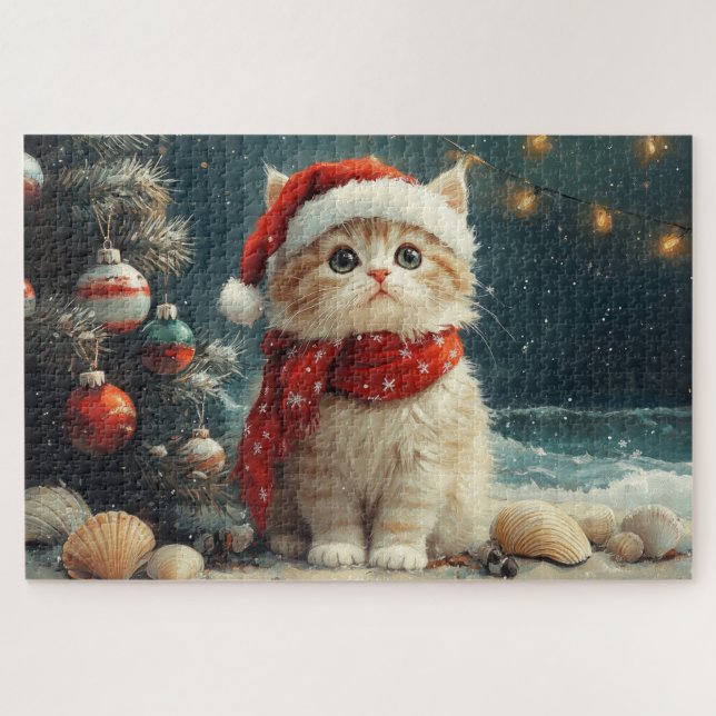 Persian Cat Christmas Vintag Beach Puzzle (Horizontal)