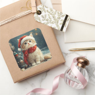 Persian Cat Christmas Vintag Beach Quadratischer Aufkleber