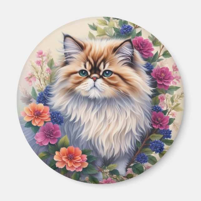 Persian Cat Colorful Blume Magnet (Vorne)