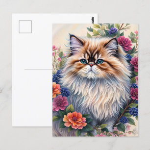 Persian Cat Colorful Floral Art Postkarte