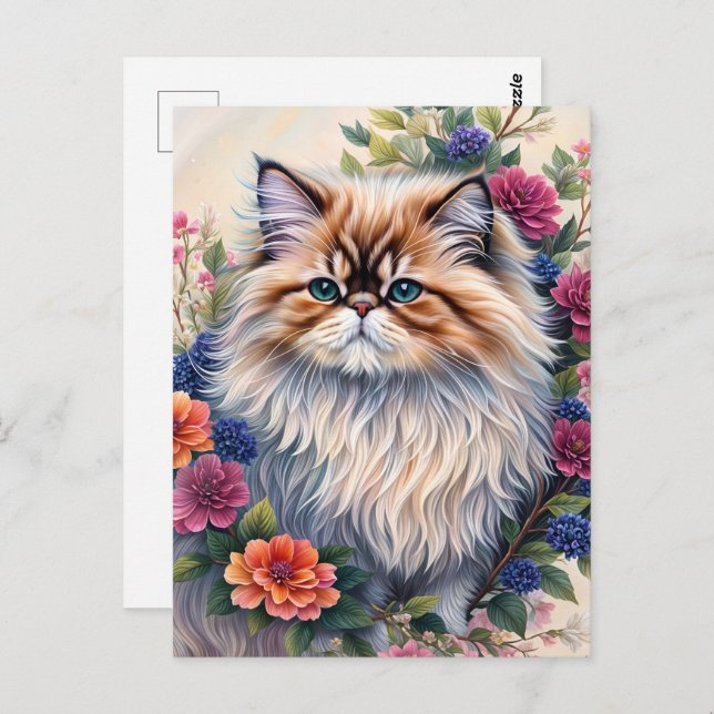 Persian Cat Colorful Floral Art Postkarte (Vorne/Hinten)