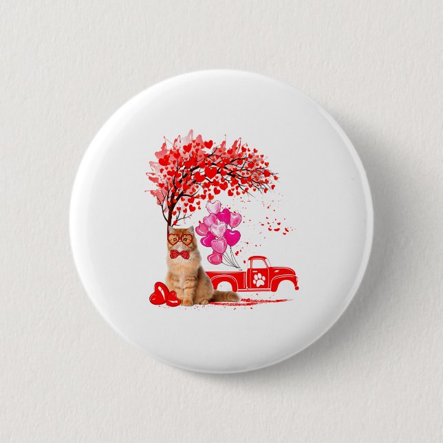 Persian Cat Heart Tree Valentines Day  Button (Vorderseite)